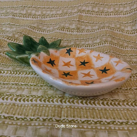 8-inch Ceramic Pineapple Shaped Trinket - Candy - Spoon Holder- Fruit Dish - Picture 2 of 6